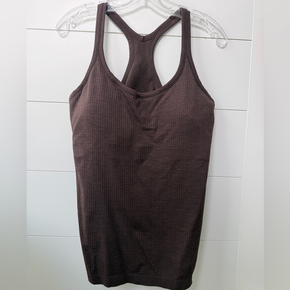Lululemon Ebb to street tank top light support cup shelf bra tank dark brown 12